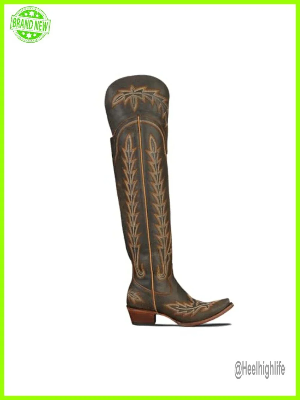 Over the Knee Cowboy Boots Chunky Heel Side Zipper Thigh High Western Boots